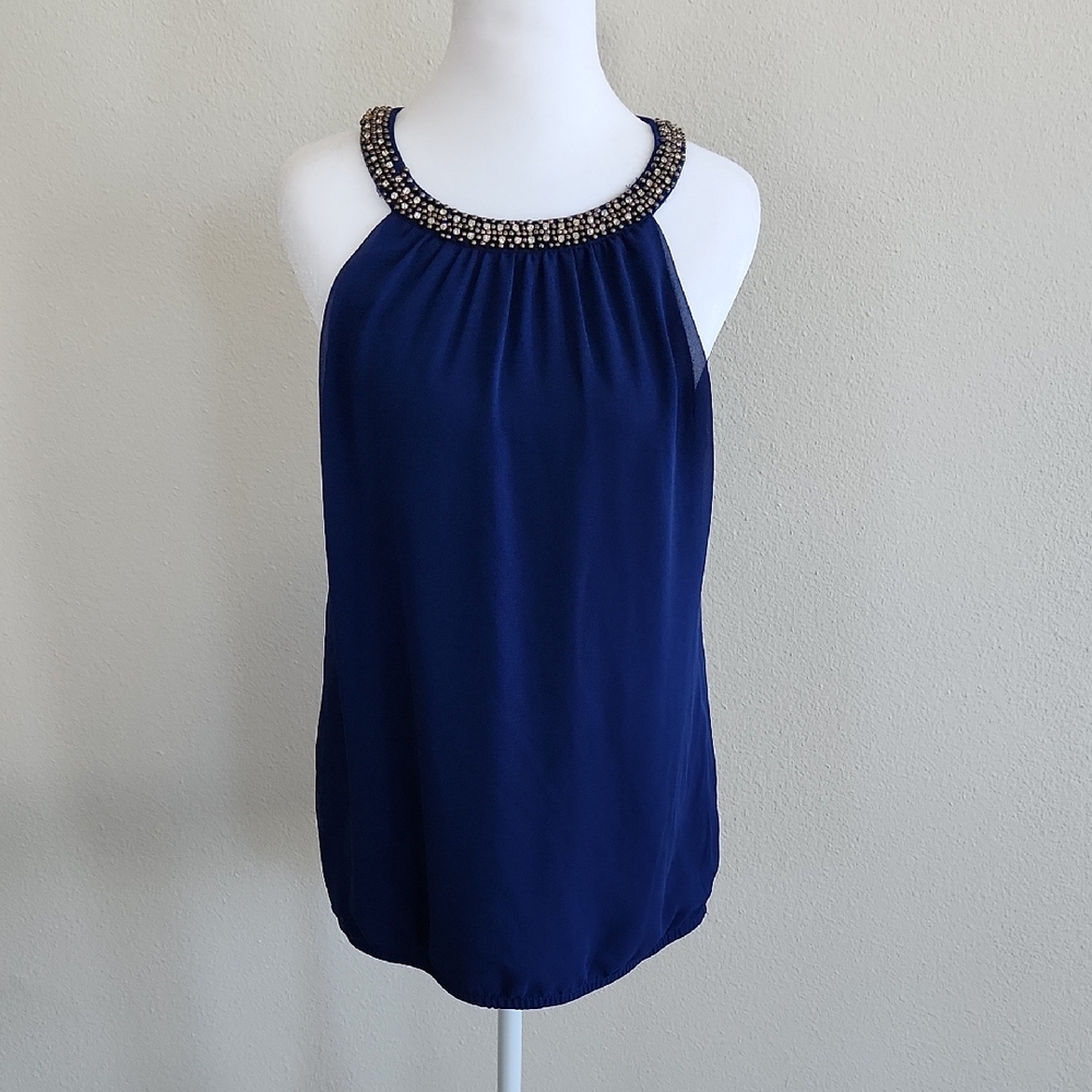 Express Navy Beaded Halter Blouse